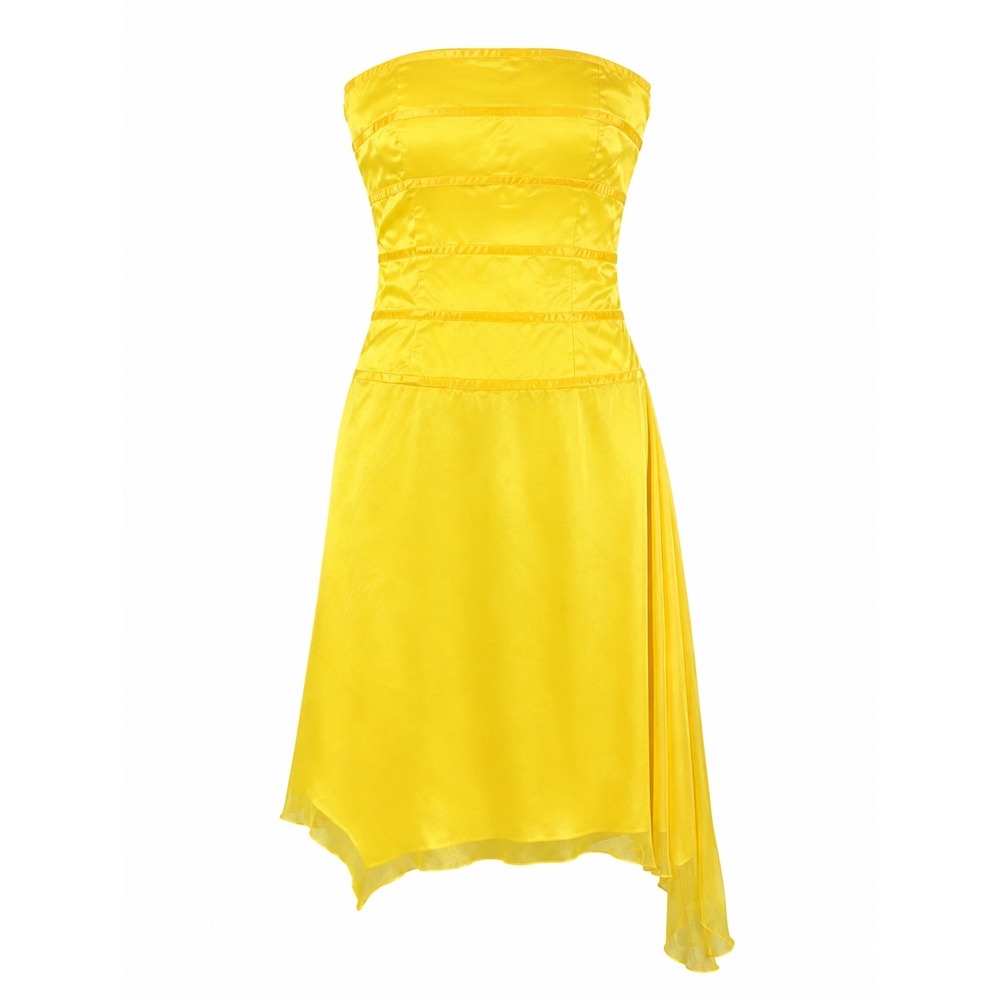 Vtg NOS Y2K Silk Dress Nina Canacci Yellow Women 12 Strapless Asymmetric Wedding